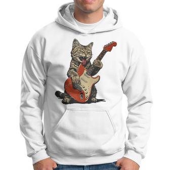 Rock And Roll Guitar Cat Vintage Rock Guitarist Cat Hoodie - Thegiftio UK