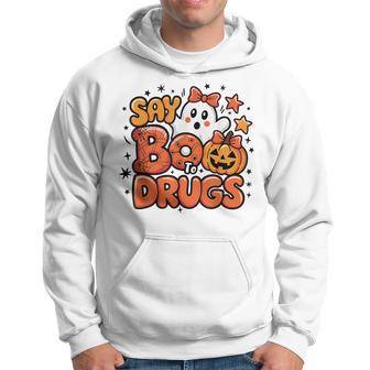 Say Boo Drug-Free Ghost Halloween Red Ribbon Week Awareness Hoodie - Thegiftio UK