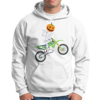 Skeleton Dirt Bike Halloween Pumpkin Motocross Biker Hoodie - Monsterry