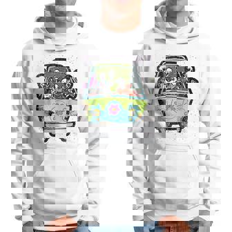 Skeleton Riding Hippie Van Halloween Costume Retro Bones Hoodie | Mazezy