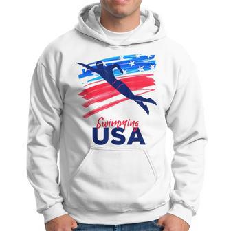 Swimming Support Team Flag Usa Pool Swimmer American Hoodie - Thegiftio UK