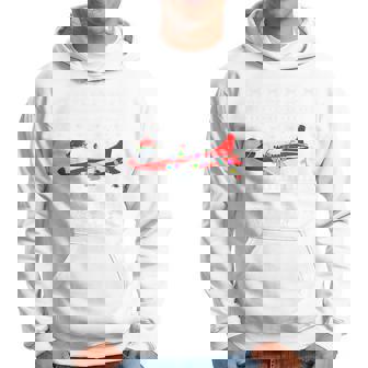 Ugly Sweater Xmas Lights Santa Hat Airplane Christmas Hoodie | Mazezy