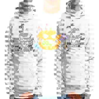 Vampire Ghost Zombie Witch Cats In Pumpkin Cute Halloween Hoodie - Monsterry