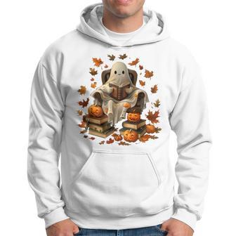 Vintage Ghost Book Reading Pumpkin Gothic Halloween Teachers Hoodie - Thegiftio UK