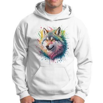 Wolf Herren Damen Bunt Aquarell Wolf Kapuzenpullover - Geschenkecke