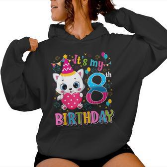 8Th Birthday Cat Girls Kitten Birthday Girl 8 Year Old Women Hoodie - Thegiftio UK