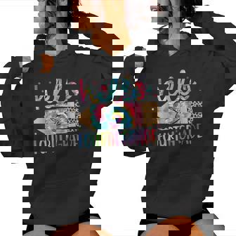 Back To School Hello Fourth 4Th Grade Leopard Tie Dye Pencil Women Hoodie - Seseable