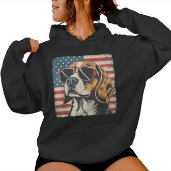 Beagle Dog Usa Flag Fourth Of July Women Women Hoodie | Seseable UK