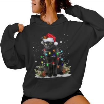 Black Cat Christmas Santa Hat Meowy Cats Men Women Hoodie - Thegiftio UK