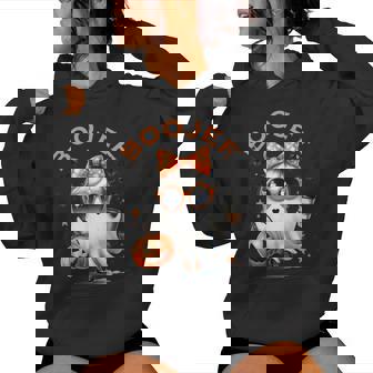 Boo Jee Ghost With Coffee Coquette Bow Halloween Girl Women Hoodie - Thegiftio