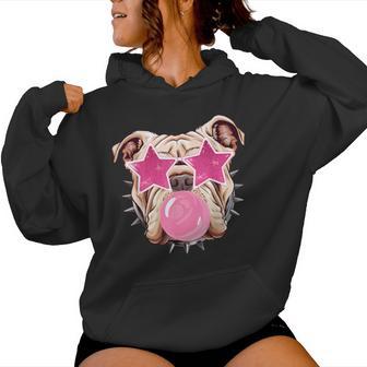 Bulldogs Preppy Mascot Blowing Bubble Bulldogs Mama Girly Women Hoodie - Thegiftio UK