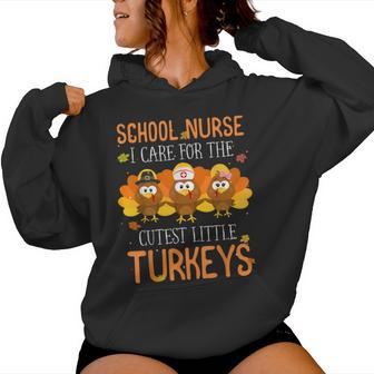 Care For Cutest Turkeys School Nurse Thanksgiving Scrub Tops Women Hoodie - Monsterry