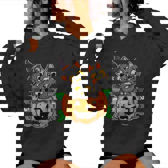 Cats On Pumpkin Halloween Jack-O-Lantern Kitty Women Hoodie - Monsterry