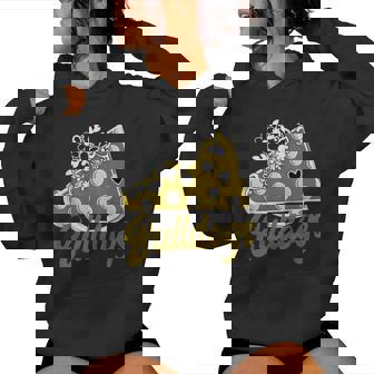 Cheer Bulldog Gold Megaphone Heart Flower Accent Women Hoodie - Monsterry
