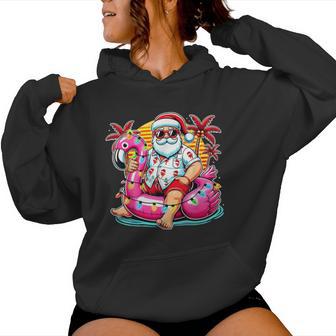 Christmas In July Santa Flamingo Float Summer Xmas Women Hoodie - Thegiftio UK
