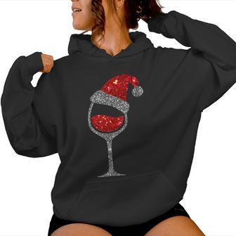 Christmas Wine Glass Red Wine Christmas Hat Kapuzenpullover für Damen - Geschenkecke