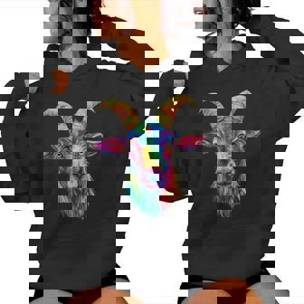 Colorful Goat Face Farm Animal Lover Black Women Hoodie | Seseable UK