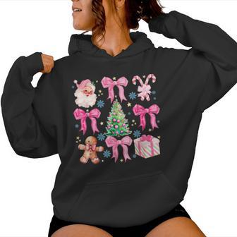 Coquette Bow Santa Claus Pink Merry Christmas Pajamas Women Hoodie - Thegiftio UK