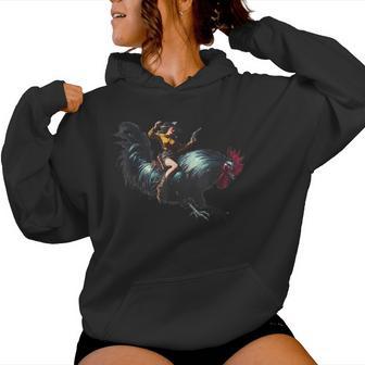 Cowgirl Riding Chicken Retro Rodeo Rooster Women Hoodie - Thegiftio UK