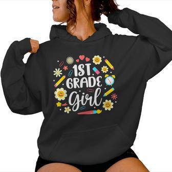 Cute First Day Of Grade Back To School 1St Grade Girl Women Hoodie - Thegiftio UK