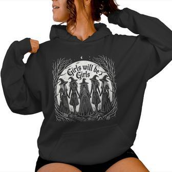 Girl Will Be Girl Witch Distressed Witchy Vibes Women Hoodie - Thegiftio UK