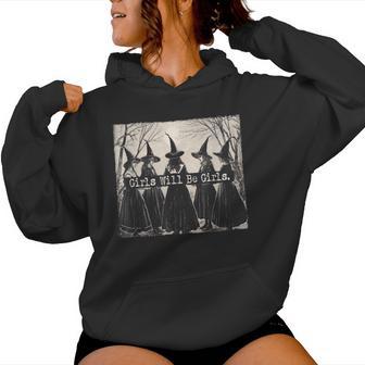 Girls Halloween Will Be Girls Witch Vintage Spooky Witchy Women Hoodie - Thegiftio UK