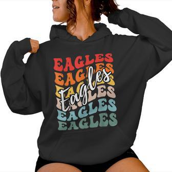 Groovy Eagles Mascot School Sports Fan Team Spirit Heart Women Hoodie - Thegiftio UK