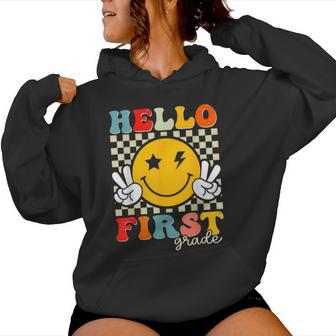 Groovy Hello First Grade Retro Team 1St Grade Back To School Women Hoodie - Thegiftio UK