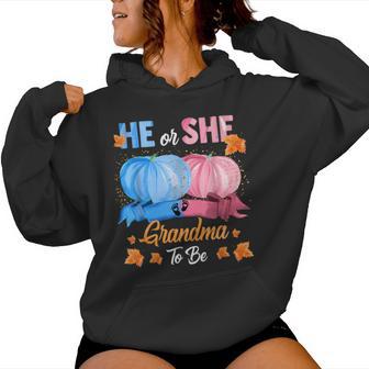 Halloween Pumpkin Gender Reveal He Or She Grandma To Be Women Hoodie - Thegiftio UK