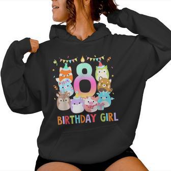 Happy 8Th Birthday Squish Squad Mallow Girls 8 Year Old Women Hoodie - Thegiftio UK
