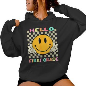 Hello 1St Grade First Grade Retro Teacher 1St Day Of School Women Hoodie - Thegiftio UK
