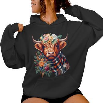 Highland Cow Wearing Flowers Floral Scarf Costume Farmer Women Hoodie - Thegiftio UK