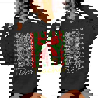 Holly Xmas Jolly Teacher Christmas Vibes Coquette Bow Retro Women Hoodie - Seseable