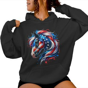 Horse 4Th Of July Patriotic Horse Graphic American Flag Women Hoodie - Monsterry DE
