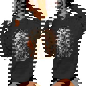 Indian Native American Woman With White Wolf Vitage Women Hoodie - Thegiftio UK