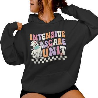 Intensive Scare Unit Nurse Halloween Icu Nurse Ghost Retro Women Hoodie - Thegiftio UK