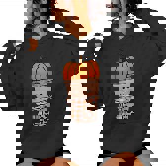 Kawaii Pumpkin Bubble Milk Tea Pumpkin Boba Tea Women Hoodie - Monsterry