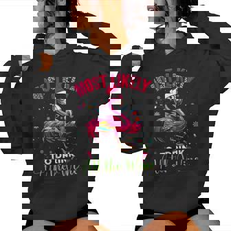 Most Likely To Drink Christmas Flamingo Womens Women Hoodie - Monsterry