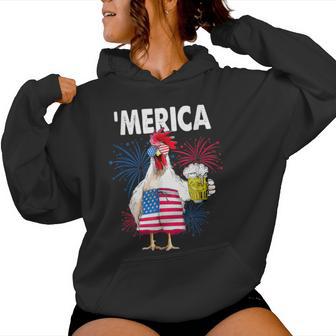Merica Chicken With Beer Usa American Flag 4Th Of July Women Hoodie - Thegiftio UK