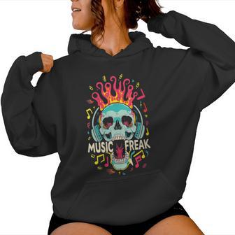 Music Freak Skull Headphones Cool Music Lover Idea Women Hoodie - Monsterry