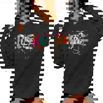 Nurse Cute Retro Groovy Nurse Flower Nursing Women Hoodie - Monsterry