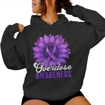 Overdose Awareness Month Purple Ribbon Sunflower Butterfly Women Hoodie - Thegiftio UK