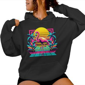 Pink Flamingo Palm Trees Tropical Summer Women Hoodie - Monsterry