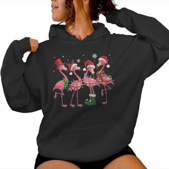 Pink Flamingo Santa Hat Christmas Tree Lights Flamingo Lover Women Hoodie - Thegiftio UK
