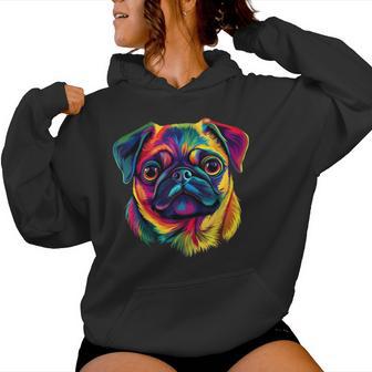 Pug Lover Cute Colorful Pug Puppy Dog Face For Women Women Hoodie | Seseable UK