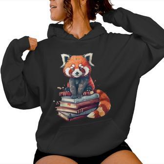 Red Panda Books Lover Reading Bookworm Women Hoodie - Thegiftio UK