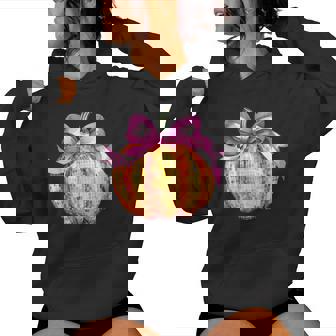 Retro Coquette Pumpkin Pink Bow Fall Thanksgiving Girl Women Hoodie - Seseable