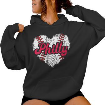 Retro Grunge Philly Baseball Love Heart Baseball Fans Women Hoodie - Thegiftio UK