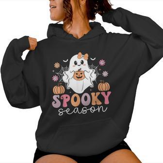 Retro Halloween Girls Spooky Season Cute Floral Ghost Women Hoodie - Thegiftio UK