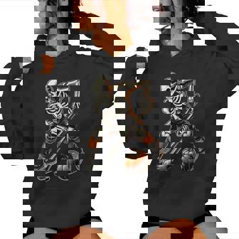 Skeleton Playing Ice Hockey Halloween Costume Boys Girls Women Hoodie - Seseable